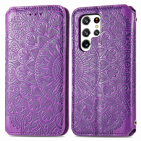 Funda de Cuero Cartera con Soporte Patron de Moda Carcasa para Samsung Galaxy S21 Ultra 5G Morado