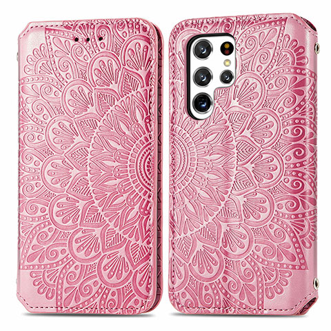 Funda de Cuero Cartera con Soporte Patron de Moda Carcasa para Samsung Galaxy S21 Ultra 5G Oro Rosa