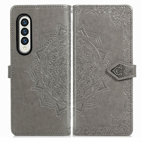 Funda de Cuero Cartera con Soporte Patron de Moda Carcasa para Samsung Galaxy Z Fold3 5G Gris