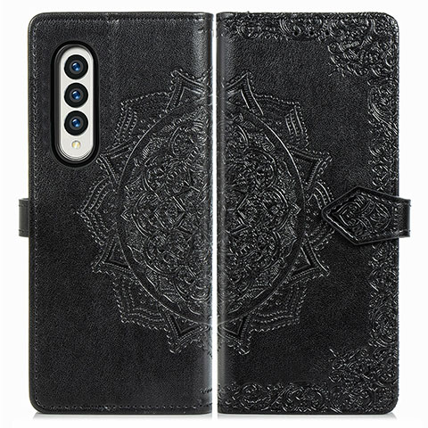 Funda de Cuero Cartera con Soporte Patron de Moda Carcasa para Samsung Galaxy Z Fold3 5G Negro