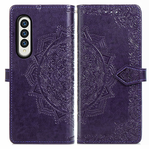 Funda de Cuero Cartera con Soporte Patron de Moda Carcasa para Samsung Galaxy Z Fold4 5G Morado