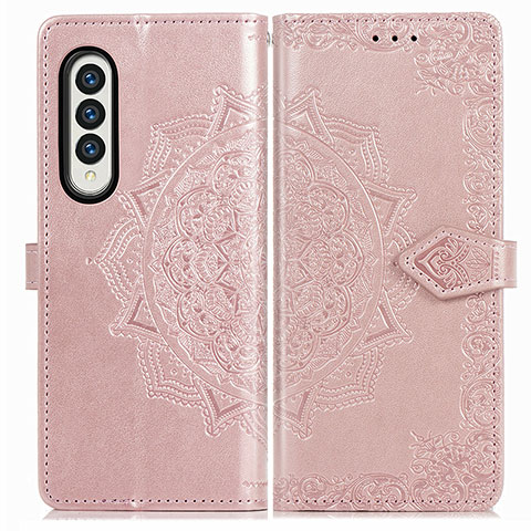 Funda de Cuero Cartera con Soporte Patron de Moda Carcasa para Samsung Galaxy Z Fold4 5G Oro Rosa