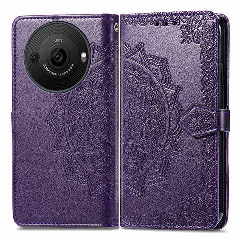 Funda de Cuero Cartera con Soporte Patron de Moda Carcasa para Sharp Aquos R8 Pro Morado