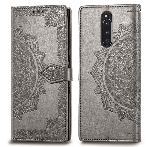 Funda de Cuero Cartera con Soporte Patron de Moda Carcasa para Sony Xperia 1 Gris