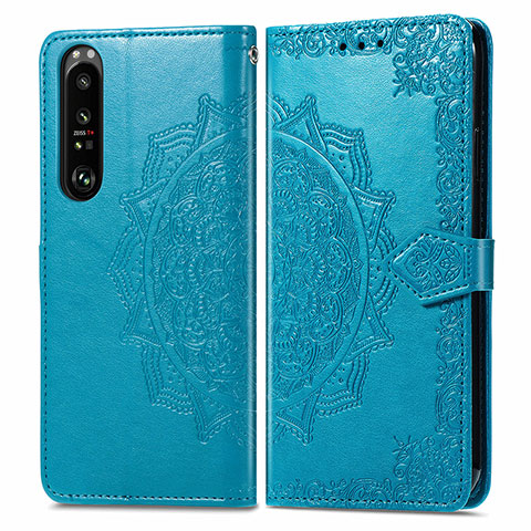 Funda de Cuero Cartera con Soporte Patron de Moda Carcasa para Sony Xperia 1 III Azul