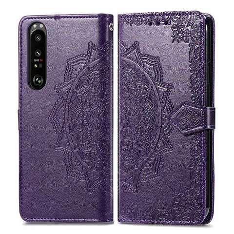 Funda de Cuero Cartera con Soporte Patron de Moda Carcasa para Sony Xperia 1 III Morado