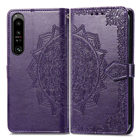 Funda de Cuero Cartera con Soporte Patron de Moda Carcasa para Sony Xperia 1 IV SO-51C Morado