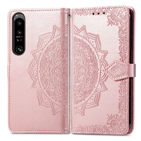 Funda de Cuero Cartera con Soporte Patron de Moda Carcasa para Sony Xperia 1 IV SO-51C Oro Rosa