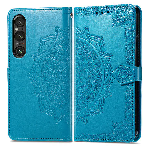 Funda de Cuero Cartera con Soporte Patron de Moda Carcasa para Sony Xperia 1 V Azul