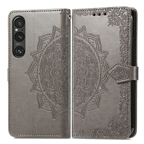 Funda de Cuero Cartera con Soporte Patron de Moda Carcasa para Sony Xperia 1 V Gris