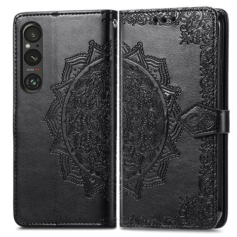 Funda de Cuero Cartera con Soporte Patron de Moda Carcasa para Sony Xperia 1 V Negro