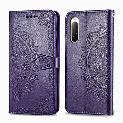 Funda de Cuero Cartera con Soporte Patron de Moda Carcasa para Sony Xperia 10 II Morado