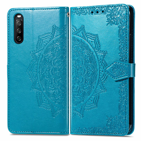 Funda de Cuero Cartera con Soporte Patron de Moda Carcasa para Sony Xperia 10 III Azul