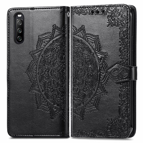 Funda de Cuero Cartera con Soporte Patron de Moda Carcasa para Sony Xperia 10 III Negro