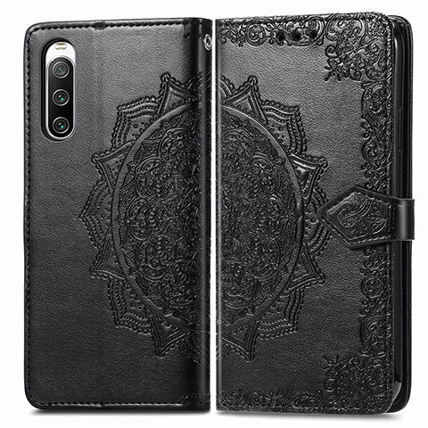 Funda de Cuero Cartera con Soporte Patron de Moda Carcasa para Sony Xperia 10 IV Negro