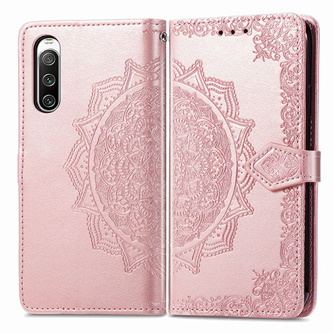 Funda de Cuero Cartera con Soporte Patron de Moda Carcasa para Sony Xperia 10 IV Oro Rosa