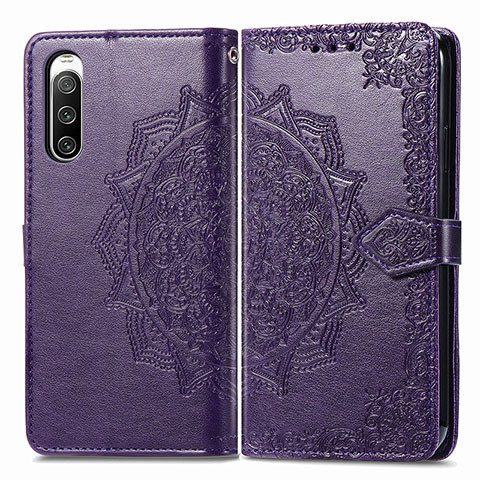 Funda de Cuero Cartera con Soporte Patron de Moda Carcasa para Sony Xperia 10 IV SO-52C Morado