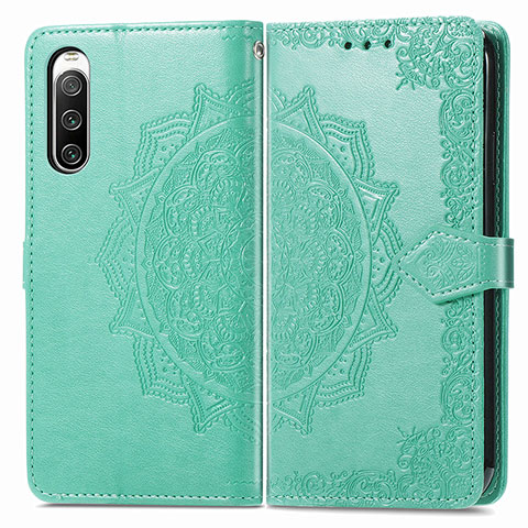 Funda de Cuero Cartera con Soporte Patron de Moda Carcasa para Sony Xperia 10 IV SOG07 Verde