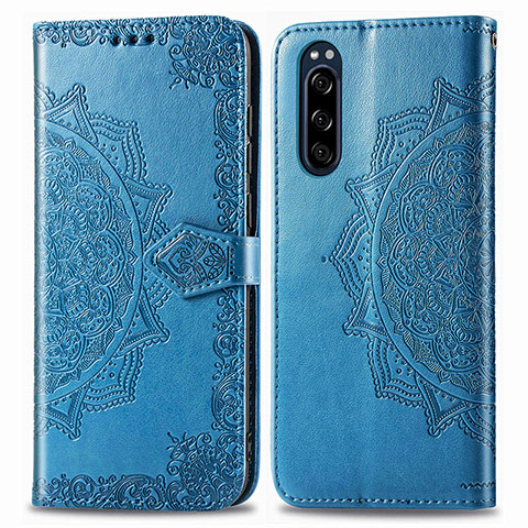 Funda de Cuero Cartera con Soporte Patron de Moda Carcasa para Sony Xperia 5 Azul