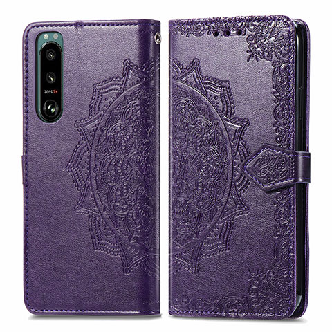 Funda de Cuero Cartera con Soporte Patron de Moda Carcasa para Sony Xperia 5 III Morado