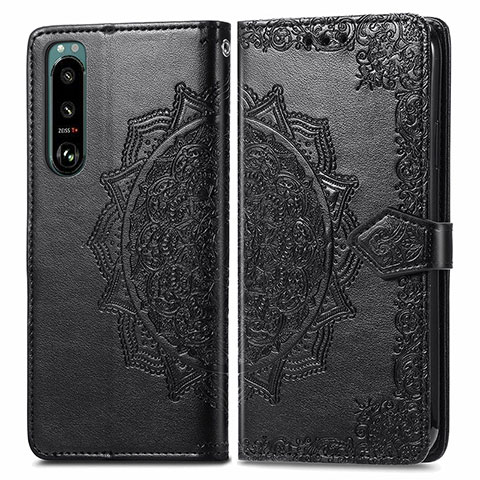 Funda de Cuero Cartera con Soporte Patron de Moda Carcasa para Sony Xperia 5 III Negro