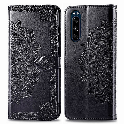 Funda de Cuero Cartera con Soporte Patron de Moda Carcasa para Sony Xperia 5 Negro