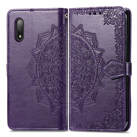 Funda de Cuero Cartera con Soporte Patron de Moda Carcasa para Sony Xperia Ace II SO-41B Morado