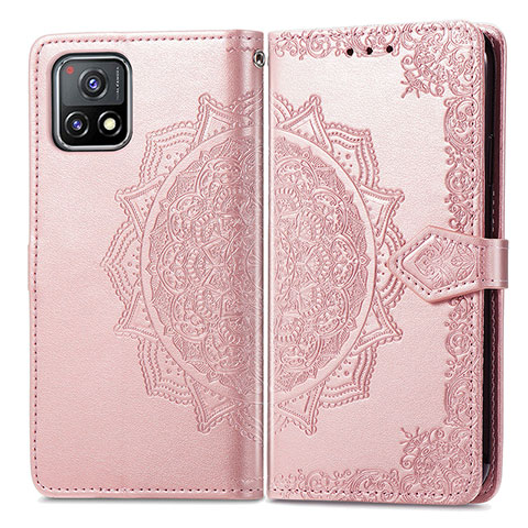 Funda de Cuero Cartera con Soporte Patron de Moda Carcasa para Vivo iQOO U3 5G Oro Rosa