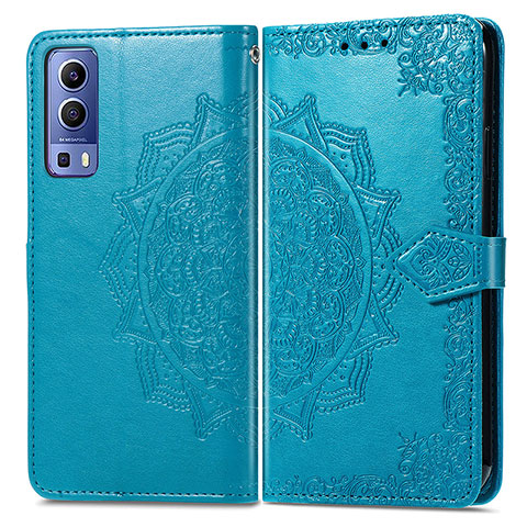 Funda de Cuero Cartera con Soporte Patron de Moda Carcasa para Vivo iQOO Z3 5G Azul