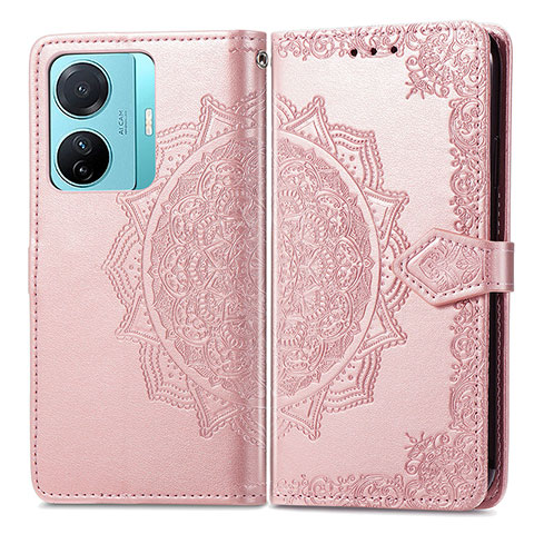 Funda de Cuero Cartera con Soporte Patron de Moda Carcasa para Vivo iQOO Z6 Pro 5G Oro Rosa