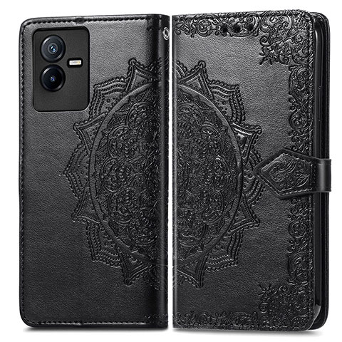 Funda de Cuero Cartera con Soporte Patron de Moda Carcasa para Vivo iQOO Z6x Negro