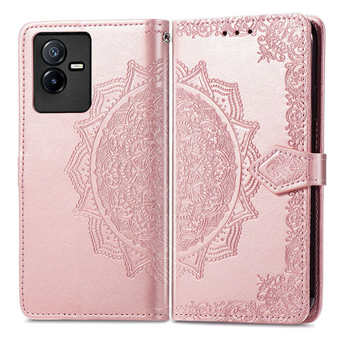 Funda de Cuero Cartera con Soporte Patron de Moda Carcasa para Vivo iQOO Z6x Oro Rosa