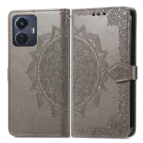 Funda de Cuero Cartera con Soporte Patron de Moda Carcasa para Vivo T1 4G Gris