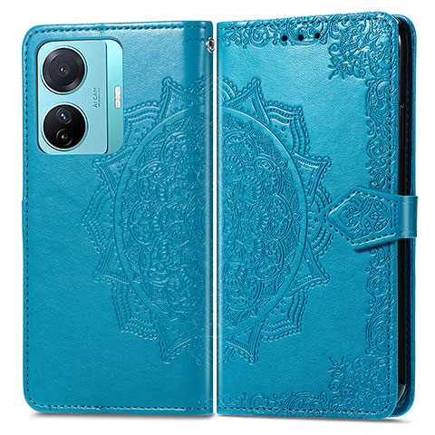 Funda de Cuero Cartera con Soporte Patron de Moda Carcasa para Vivo T1 5G Azul