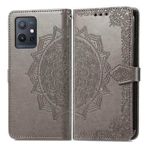 Funda de Cuero Cartera con Soporte Patron de Moda Carcasa para Vivo T1 5G India Gris