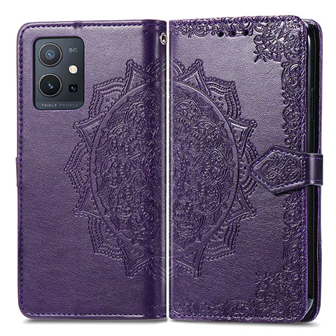 Funda de Cuero Cartera con Soporte Patron de Moda Carcasa para Vivo T1 5G India Morado