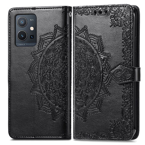 Funda de Cuero Cartera con Soporte Patron de Moda Carcasa para Vivo T1 5G India Negro