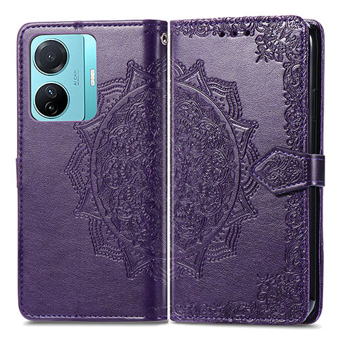 Funda de Cuero Cartera con Soporte Patron de Moda Carcasa para Vivo T1 Pro 5G Morado