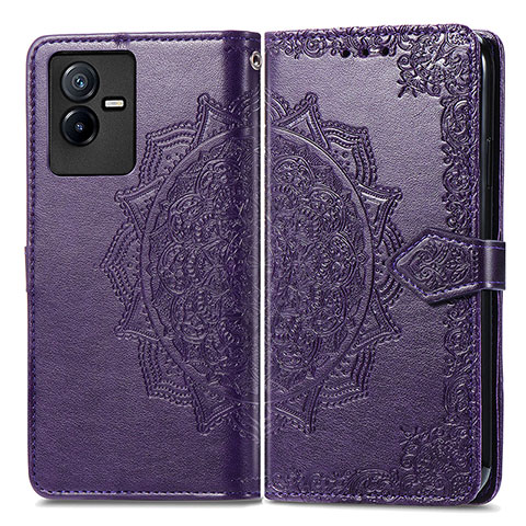 Funda de Cuero Cartera con Soporte Patron de Moda Carcasa para Vivo T2x 5G Morado