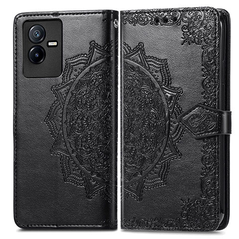 Funda de Cuero Cartera con Soporte Patron de Moda Carcasa para Vivo T2x 5G Negro