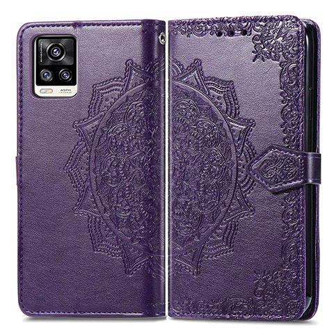 Funda de Cuero Cartera con Soporte Patron de Moda Carcasa para Vivo V20 Morado