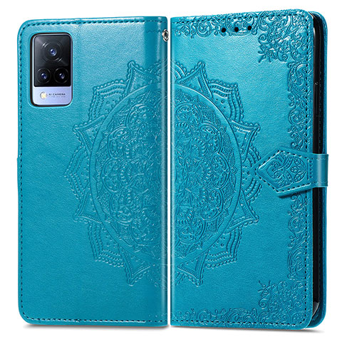 Funda de Cuero Cartera con Soporte Patron de Moda Carcasa para Vivo V21 5G Azul