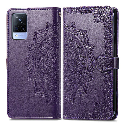 Funda de Cuero Cartera con Soporte Patron de Moda Carcasa para Vivo V21 5G Morado