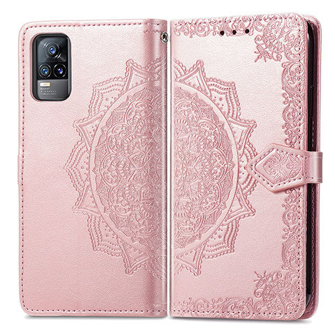 Funda de Cuero Cartera con Soporte Patron de Moda Carcasa para Vivo V21e 4G Oro Rosa