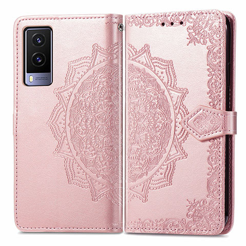 Funda de Cuero Cartera con Soporte Patron de Moda Carcasa para Vivo V21e 5G Oro Rosa