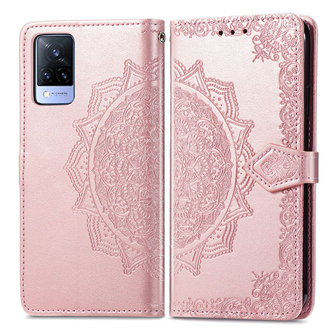 Funda de Cuero Cartera con Soporte Patron de Moda Carcasa para Vivo V21s 5G Oro Rosa