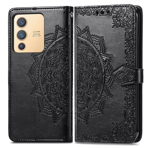 Funda de Cuero Cartera con Soporte Patron de Moda Carcasa para Vivo V23 5G Negro