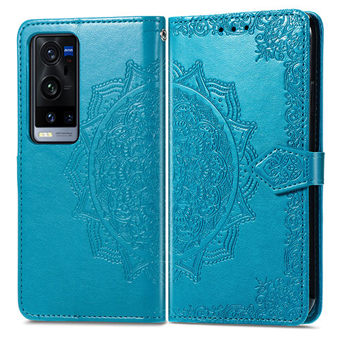 Funda de Cuero Cartera con Soporte Patron de Moda Carcasa para Vivo X60 Pro+ Plus 5G Azul