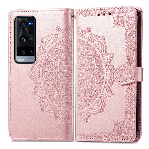 Funda de Cuero Cartera con Soporte Patron de Moda Carcasa para Vivo X60 Pro+ Plus 5G Oro Rosa