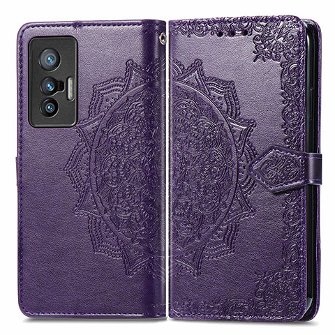 Funda de Cuero Cartera con Soporte Patron de Moda Carcasa para Vivo X70 5G Morado